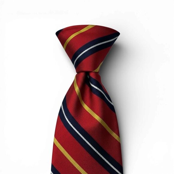 J. Press Men's 100% Silk Necktie Red-White & Blue Striped Repp Handmade USA NWOT